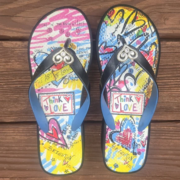 Brighton Multicolor Flip Flops with Black Straps - Picture 1 of 10
